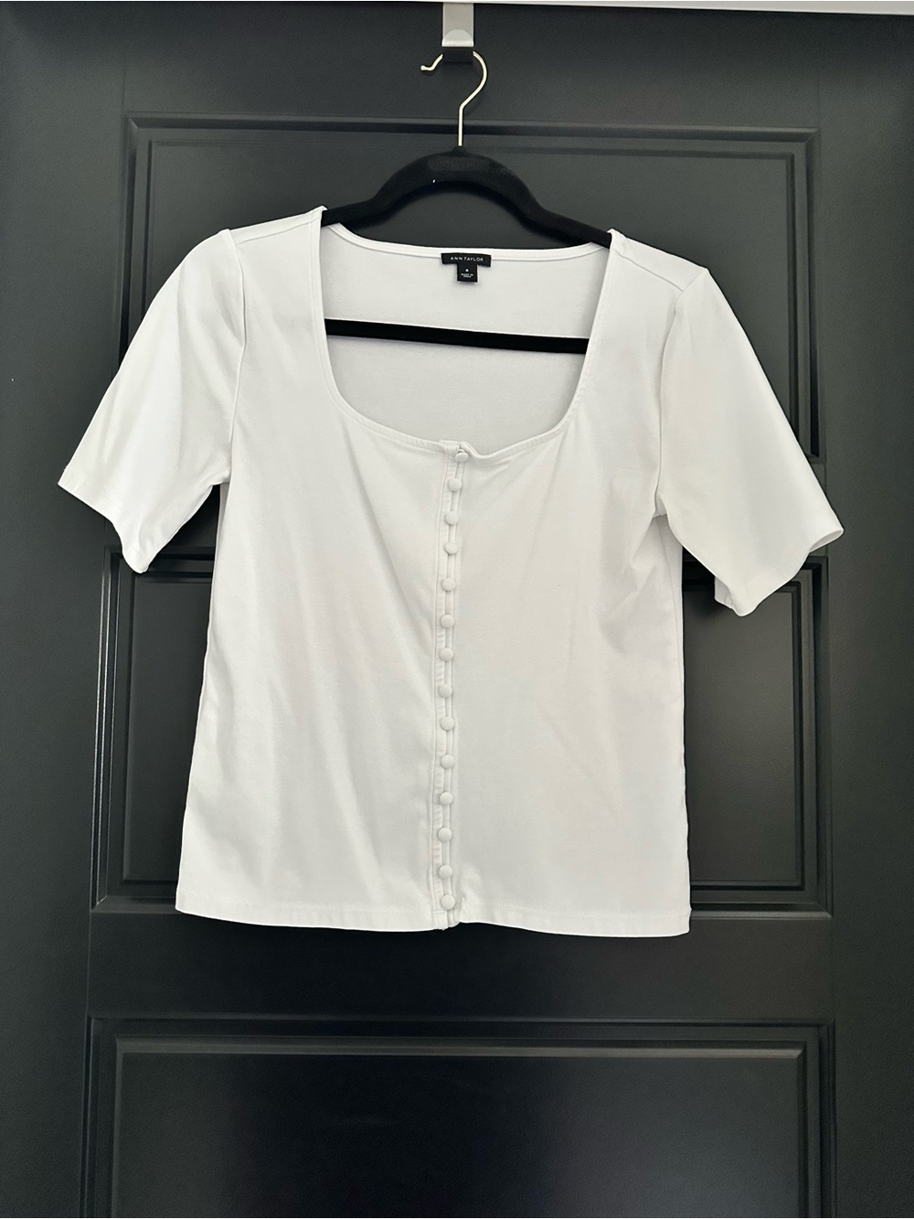 Ann Taylor Square Neck Button Down Top, Size Medium, White